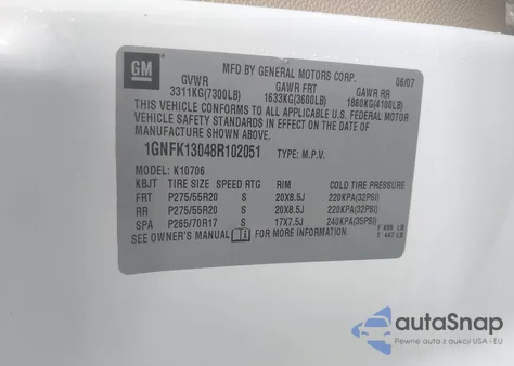 2008 Chevrolet Tahoe Ltz from USA, damaged, VIN 1GNFK13048R102051